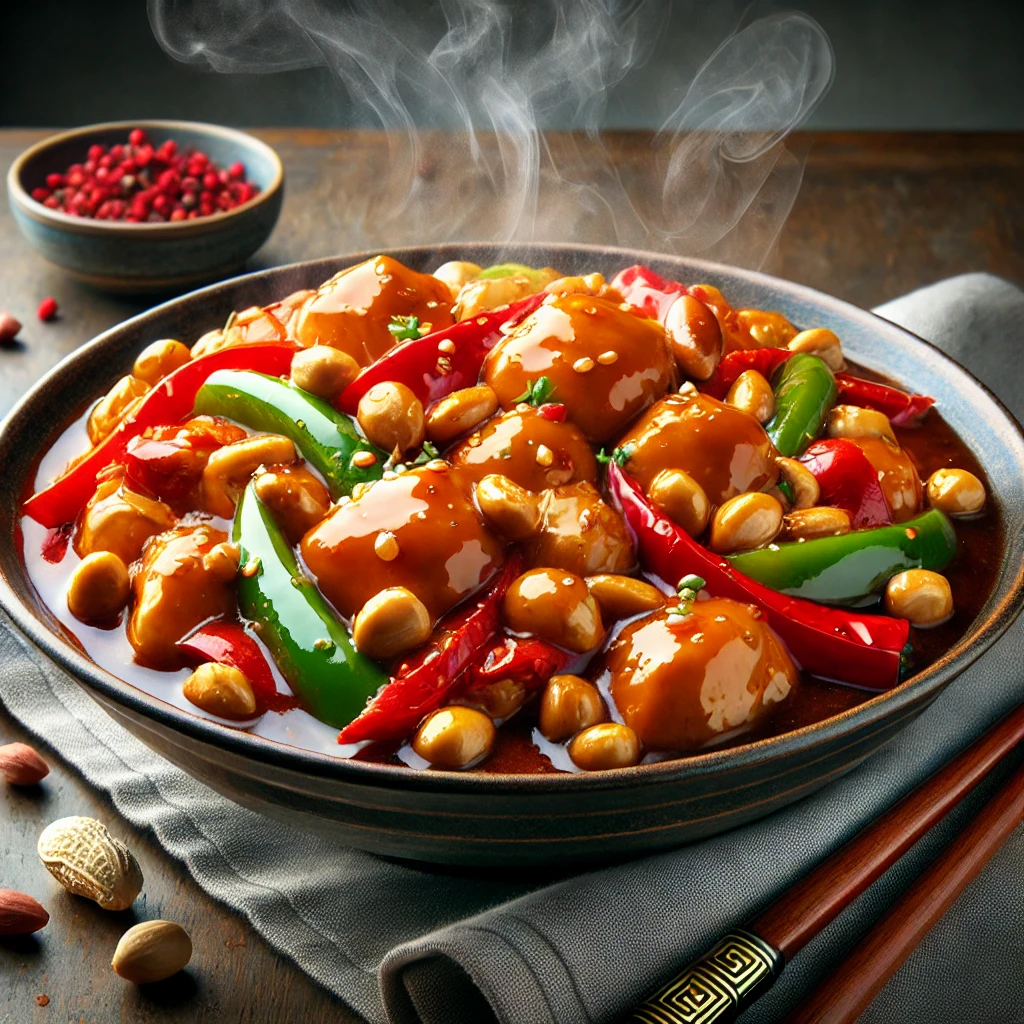 Delicioso Frango Kung Pao, com pedaços macios de frango